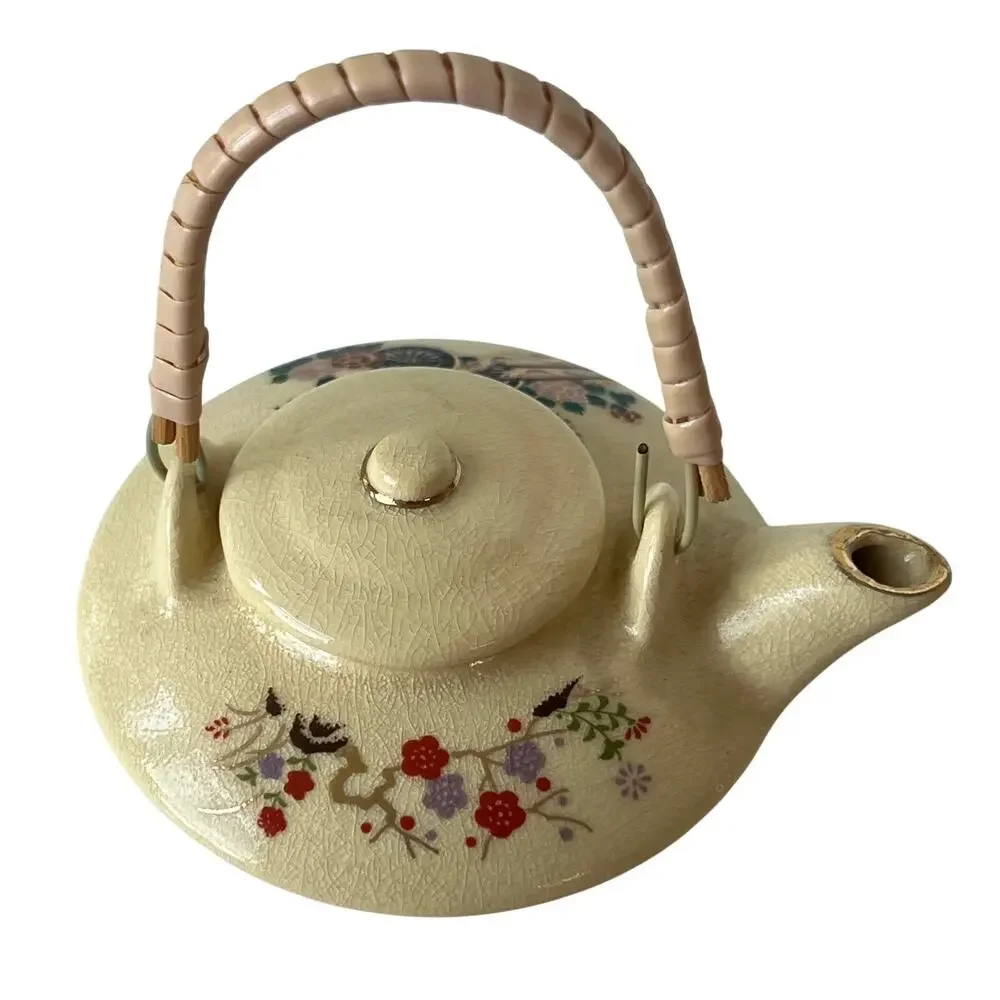 Vintage Japanese Miniature Tea Set Boxed Teapot 2 Cups Crackle Floral Ox Cart